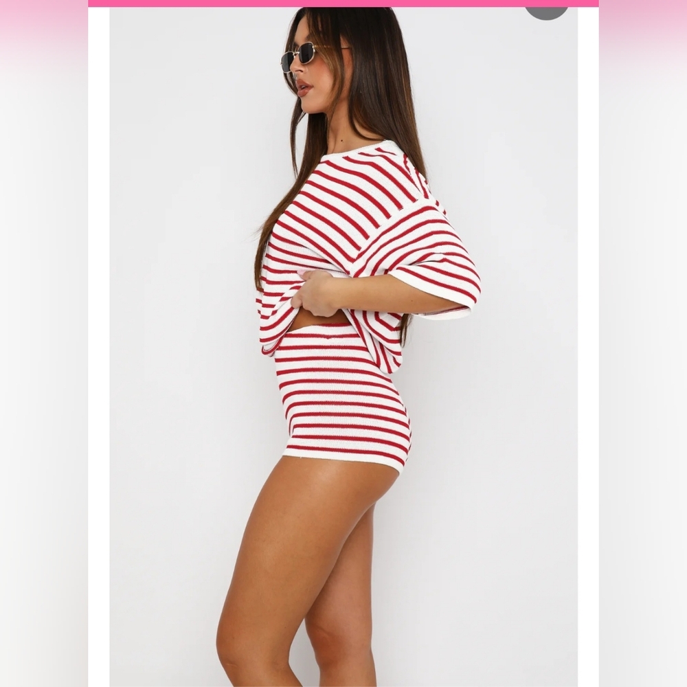 White Fox Boutique Red and White Striped Shorts